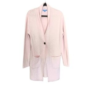 Burgess Cardigan Women Large Pale Pink Cotton Cashmere Shawl Collar Longline